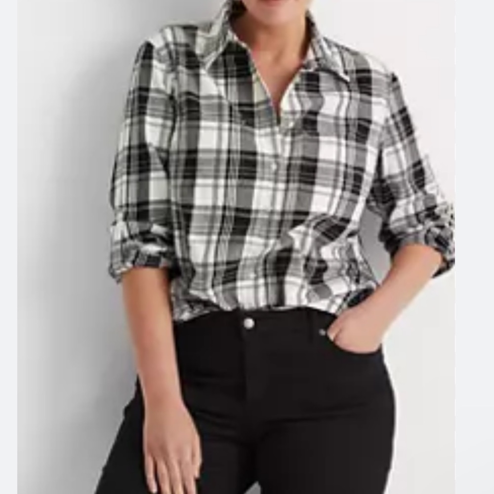 sHiRt brand 100% Linen long Sleeve button Down plaid shirt